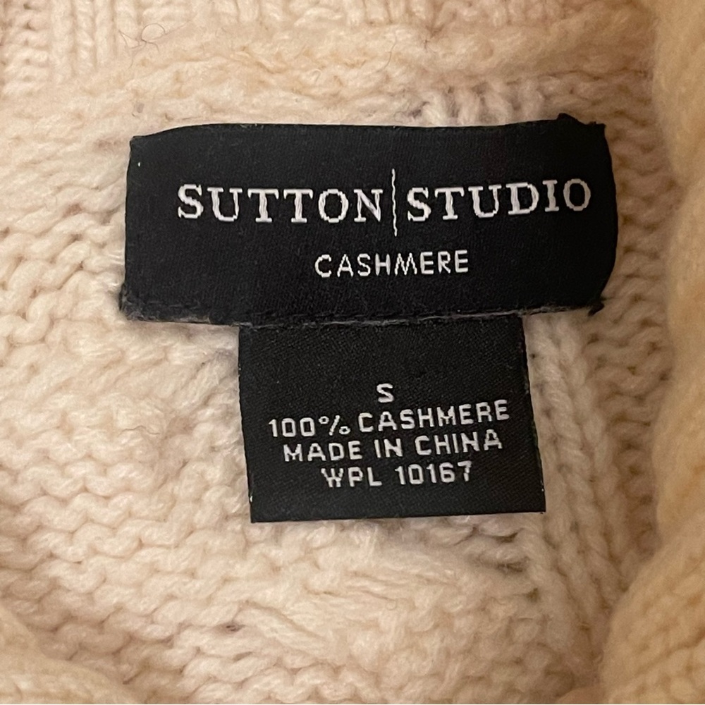 100%‎ Cashmere Chunky Aran Cable Knit Mock Neck Turtleneck Sweater Small Ivory - Picture 14 of 15